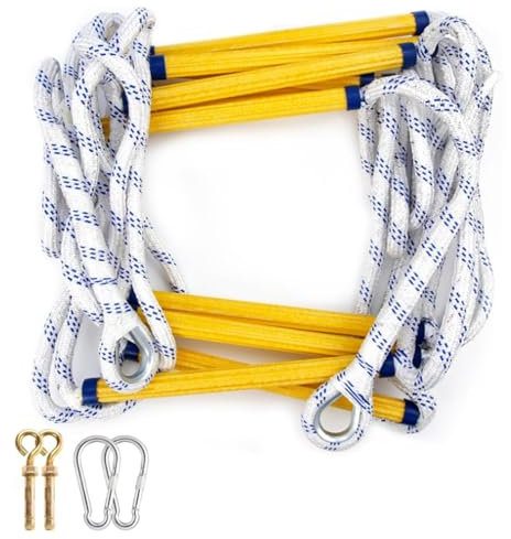 Echelle de Cordes 5M, Échelles de Secours Incendie avec 2 Crochet, Ignifuge et Résistant Charge 200 kg for Adultes Enfants(59FT/18M)