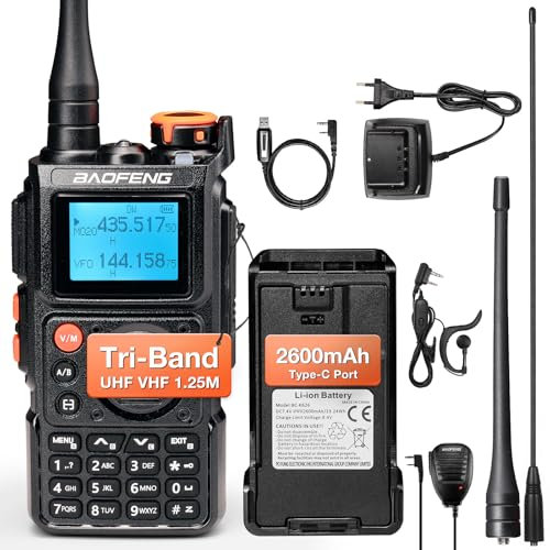 BAOFENG K6 Tri-Band Handheld Amateurfunk, 6W High Power Funkgerät, UHF/VHF/FM/Air Multi Band Empfänger, 2600mAh-Akku mit USB-C Ladefunktion, Programmierkabel, 999CH, Drahtlose Freq-Kopie