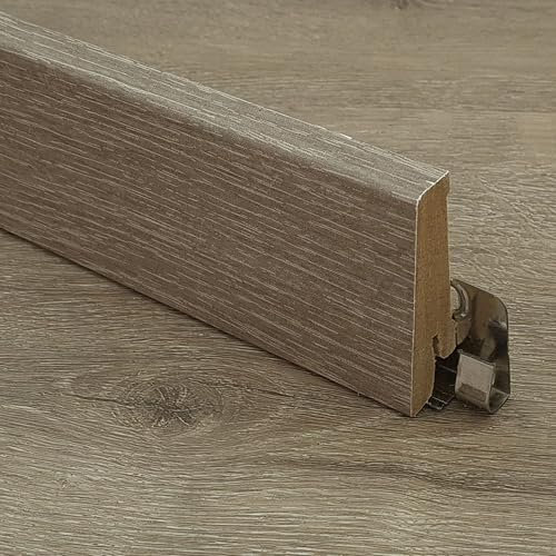 Zócalo para suelo de vinilo roble premium claro – Altura: 58 mm Profundidad: 18 mm Longitud: 2400 mm – Resistente al agua encolado – (roble premium claro, 240 cm | rodapiés)
