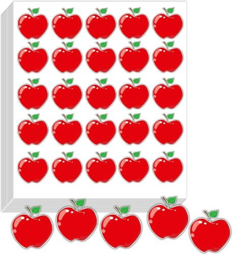 Adesivi a forma di mela da 2,5 cm, etichette per insegnanti, etichette di ricompensa rosse a forma di mela per bambini, graziose etichette di frutta, decorazione autunnale, per scuola, incentivi