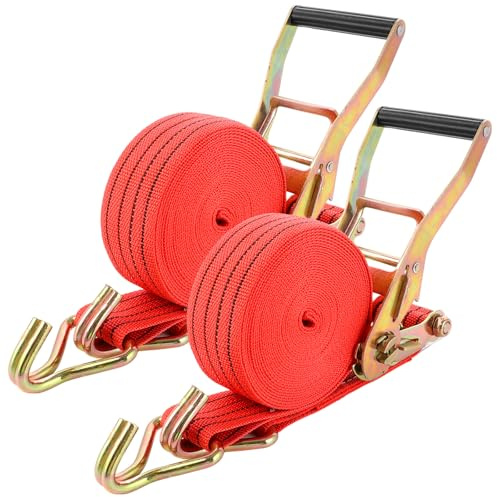 LOLYSIC 2 cinghie di tensione da 6 m x 5 cm con cricchetto, 2000 kg, resistenti alla rottura, con gancio per spostare e fissare il carico in camion, attrezzi per prato e moto