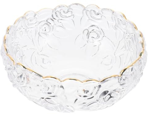 Gatuida Decorative Embossed Glass Bowl Edge Elegant Ice Cream and Dessert Serving Bowl for Fruit Salad and Home Nordic Style