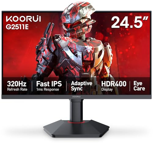 KOORUI G2511E 24.5 Gaming Monitor, 1ms, 320Hz Monitor, HDR400, 95% DCI-P3, IPS Display, Adaptive Sync Compatible, Height Adjustable Vertical Tilt, VESA Mount 75x75mm
