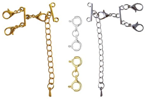 THXFUNAREA 4 Stück Kettenverschlüsse & Kettenverbinder (Silber/Gold) - Geschichtete Layering Verschlüsse für Armbänder, Mehrsträngige Halsketten | DIY Schmuckherstellungszubehör