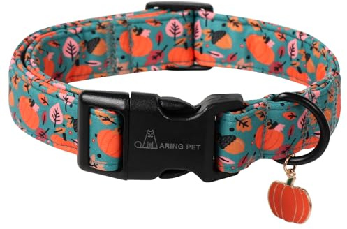 ARING PET Collier de chien pour Halloween, mignon collier de citrouille avec boucle de plastique à fermeture rapide, confortable collier vert en coton pour chiens garçons et filles