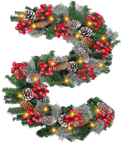 KIMIGO Guirnalda de Navidad,2.7 Metros Guirnaldas navideñas con Luces,Guirnalda Navideña,Decoraciones para árboles de Navidad,Guirnalda de árbol de Navidad,para Puerta,Chimenea, Escaleras,Ventanas