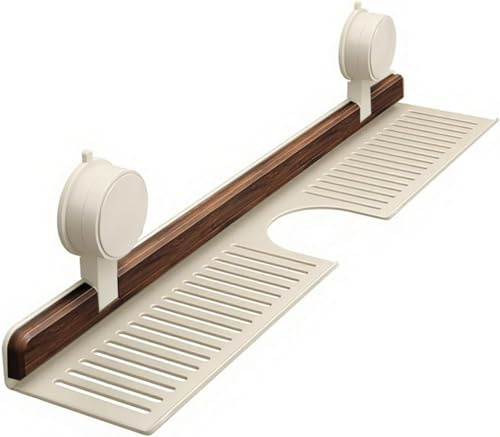 Mensola da bagno con ventosa in noce, mensola da parete senza fori, organizer rimovibile per lavello per bagno o cucina (bianco, 50 cm)