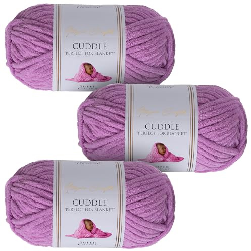 Utopia Crafts Cuddle Supertjockt Chenillegarn Lavendel, 100 g 60 m Nystan, Fluffigt, Mjukt & Lätt att Använda, Chunkygarn för Virkning & Stickning, Nybörjarvänligt Alternativ till Ullgarn - 3-pack