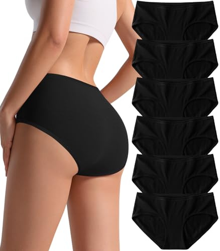 PNQUNZ Cotton Underwear for Women, Mid Rise Hipster Panties, 6 Pack (US, Alpha, Medium, Regular, Regular, C-6 Pack Classic Black)
