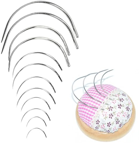 Ago da Cucito in Pelle, 12 Pezzi, ago e filo set di strumenti professionali di estensione dei capelli, ago curvo, Aghi Per Cucire a Mano in Pelle, per divani, sedili a vela, Tappetti Vestiti