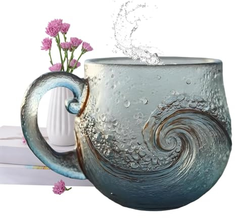 DSXVJHD Sea Glass Wave Coffee Mug, 12oz Ocean Frosted Wave Glass Mug with Handle, Captivating Artistic Beach Theme Coffee Cups Gift for Ocean Lovers, Drinking Coffee, Tea, Wine, Cocktails