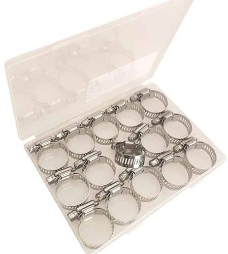 KShun 15 Pcs Heavy Duty Jubilee Clips 14-27mm, 304 Stainless Steel Hose Clamps with 12mm Wide Band, Extra Strong Pipe Clamps for Water, Gas, Fuel Line, Automotive