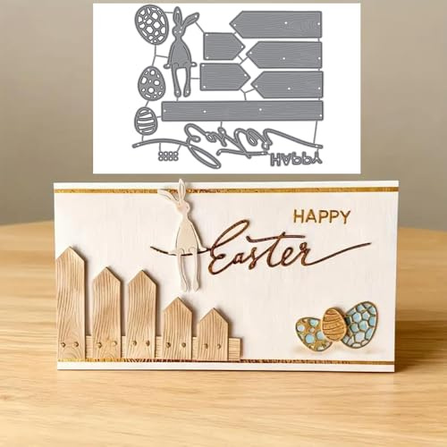 Fence Easter Bunny Metal Die Cuts Cutting Dies, Fence Easter Bunny Cutting Dies Paper Cards Cutting Dies Cut Stencils for DIY Embossing Card Making Book Tags Decorative Paper Dies Scrapbooking