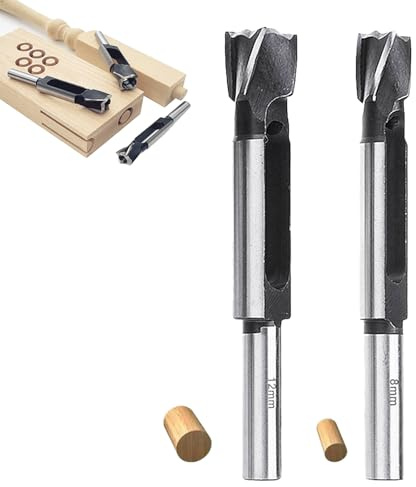 Zapfenschneider Bohrer Set, Zapfenbohrer Holz Holzdübel Plug Cutter 8mm 12mm, 1/2 Rundschaft präziser Holzstopfen Schneider Dübelbohrer für Holzbearbeitung DIY Möbelbau Tischlerei