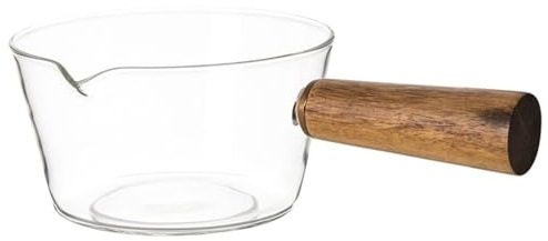 Pot en verre, pot à lait, casserole en verre transparent de 600 ml avec poignée et bec en bois, mijotage antiadhésif pour nouilles, pâtes, soupe, lait et aliments pour bébés