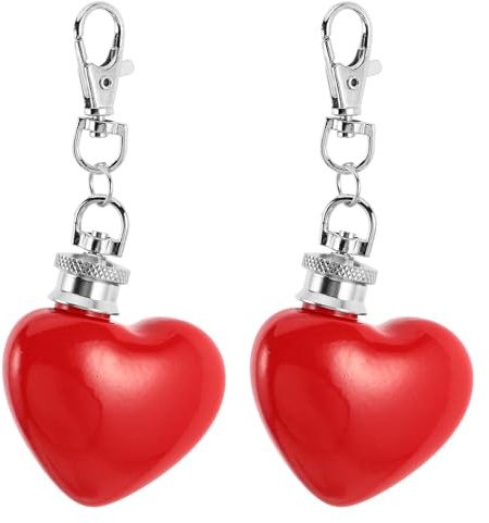 TOBBOMEY Portachiavi Portatile Fiaschetta da 30 Ml a Forma di Cuore in Acciaio Inox 2 Pezzi, Bottiglia Tascabile per Liquori, per Escursionismo, Campeggio e Viaggi All’aperto, Colore Rosso