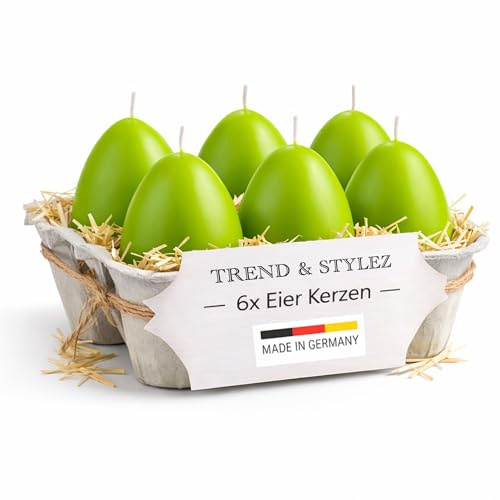 6 Eierkerzen im Set (60x45mm) | Handgetauchte Osterkerzen | Made in Germany | RAL-zertifiziert | 7h+ Brenndauer | Frühlingsdeko & Geschenkidee (Apfelgrün)