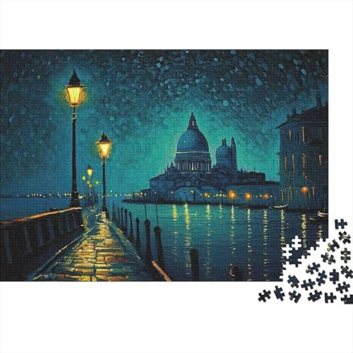 Canale di Venezia, lampade accese, Puzzle 1000 pezzi, carta riciclata, attività domestica, 70x50 cm
