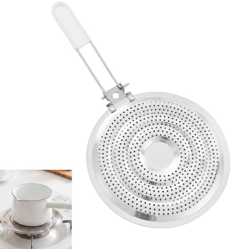 8 Inch Stainless Steel Double Heat Diffuser, Flame Guard Simmer Plate for Gas Electric Stove, Even Heat Distribution Induction Cooktop Adapter, Cool-Touch Handle Food Warmer for Moka Pot, Coffee