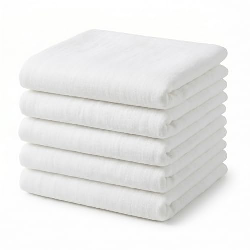 Homeable 5er Set Mullwindeln 80x80 cm aus 100% Baumwolle – Weiche & Saugfähige Musselin Spucktücher für Babys – Oeko-TEX Zertifiziert – Stoffwindeln für Neugeborene in Weiß