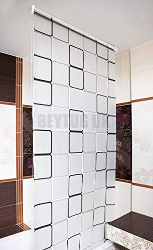 Tropik Home Bathroom Shower Curtain Roller Blind Extra Long, 4 Width Sizes, Quadro (120 X 240CM)