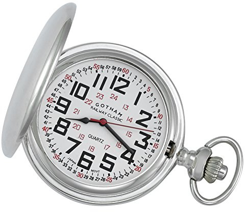 Gotham Men's Silver-Tone Railroad Polished Finish Covered Quartz Pocket Watch # GWC15044S