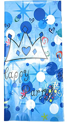 AEX Happy Birthday Style Rectangle Table Cover Tablecloth Wipe Clean Disposable Plastic Party Tableware 33X71in (Happy Party Blue Crown)