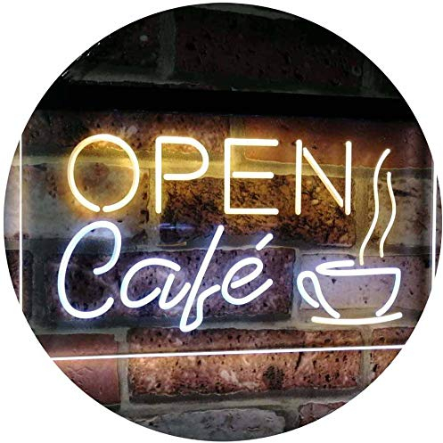 ADVPRO Café Open Coffee Kitchen Decoration Bar Beer Dual Color LED Barlicht Neonlicht Lichtwerbung Neon Sign Weiß & Gelb 400 x 300mm st6s43-i2011-wy