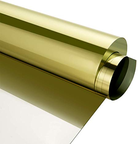 One Way Mirror Reflective Window Privacy Film Heat Insulation Anti UV Window Tinting Glass Vinyl Day Privacy Protection for Home and Office, 24 Inch x 10 Feet, Gold Silver