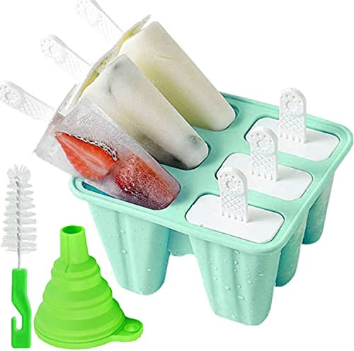SiliconeIce Ice，Popsicle Molds 6 Pieces Silicone Ice Pop Molds BPA Free Popsicle Mold Reusable Easy Release Ice Pop Make (Green)
