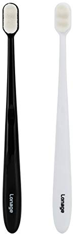 LONAGE Spazzolino Da Denti Extra Morbido Per Denti Sensibili, Micro Nano Spazzolino Manuale Con 20.000 Setole Morbide Per Gengive Fragili, Adulti e Bambini – 2 Pezzi Nero + Bianco