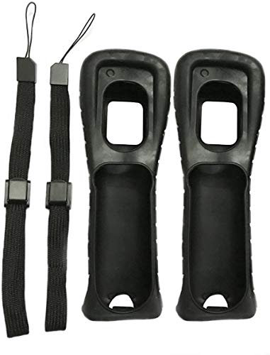 2 x Silicone Skin Case Cover with Wrist Strap for Wii Remote Controller (Black)