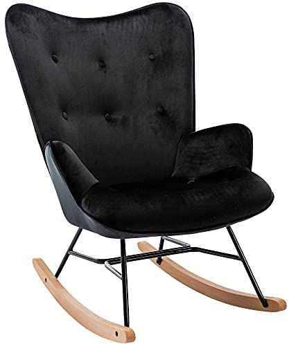 CLP Schaukelstuhl Sanka I Schaukelsessel Mit Samtbezug Und Metallgestell I Relaxsessel Mit Holzkufen Farbe schwarz