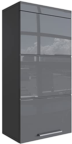 Newroom Kommode Badezimmer Schrank Grau Hochglanz mit viel Stauraum - 37x79x31 cm (BxHxT) - Badezimmerschrank Badkommode Badezimmermöbel - [Trinity.Ten]