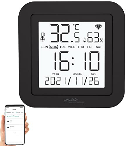 Luminea Home Control Alexa-Fernbedienung: Lernfähige IR-Fernbedienung, Temperatur/Luftfeuchte, Display und App (Alexa-Universal, Echo, CD)
