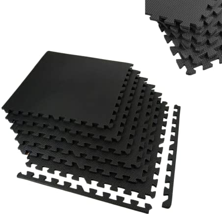Schutzmatten 60 x 60cm Schutzmatte Trainingsmatte,Puzzlematte aus Eva, Matte für Bodenschutz, Unterlegmatte Fitnessmatte Gymnastikmatte,Schwarz/12PCS