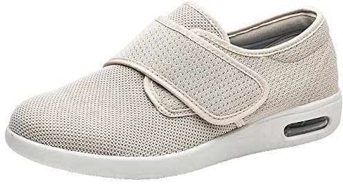 Cansats Gummisohle Hausschuhe FüR ÖDeme Orthopädischer extrabreiter verstellbarer Riemen für Damen. Einfaches An- und Ausziehen,Beige,41 Verstellbare Hausschuhe Bequeme
