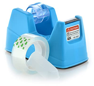 MINI TAPE Dispensador de Cinta Adhesiva de Sobremesa -Mini - REF.0521-M-A - Pesado, Alta Calidad y Apto para 33 mts. by Office Box (Azul)