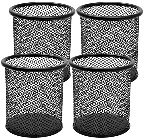 DIFIT Portapenne in metallo, porta penne nero, portapenne da scrivania, Portapenne rotondo, 4 pezzi porta penne porta matite per scrivania, Ø:9cm*H:10cm
