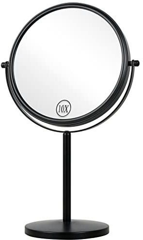 ALHAKIN 10x Magnifying Makeup Mirror, 8 Inch Tabletop Mirror Double Sided with Magnification, Swivel Make Up Mirror for Bathroom, Black