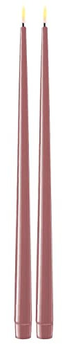 ReWu LED Stabkerze Deluxe Homeart 2er Set Tafelkerze 38 cm mit Echtwachs überzogen - (Hell Lila)