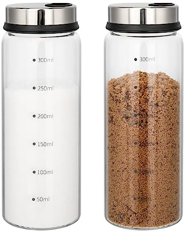 SPORWAY Barattoli per spezie, 300 ml, 2 contenitori per spezie, con 3 tipi di fori, per spezie, spezie, spezie, portaspezie, per cucina, sala da pranzo, barbecue all'aperto (300 ml)