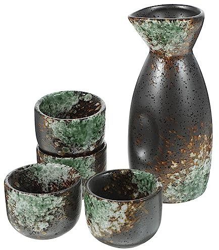 HEMOTON Teiera E Tazze Set Sake Giapponese Tazze Sake in Ceramica Set Portata per Sake 1 Caraffa Portata E 4 Tazze Tazze Sake Ochoko Bottiglia Sake Tokkuri Set tè Soju per Sake