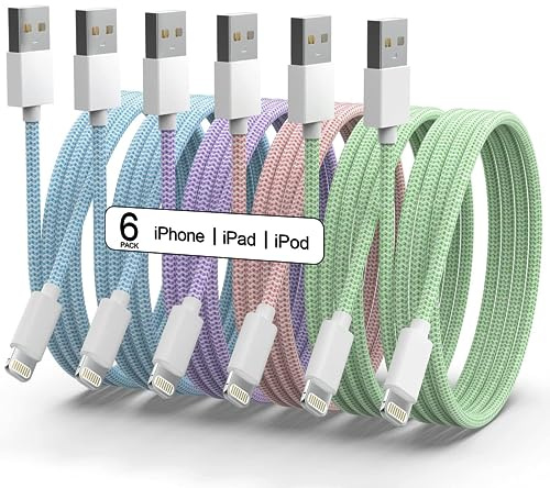 ZNBTCY iPhone Ladekabel, [Apple MFi Certified] 6 Stück 1/1/2/2/2/3M buntes abgestuftes USB-A zu Lightning Kabel, haltbares Nylon geflochtenes, Datenkabel für iPhone 14/13/12/11/XR mehr-Nette Farben