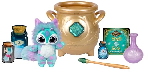 Magic Mixies - Magical Real Misting Gold Cauldron with 8 Inch Non-Electronic Plush Toy. Follow The Spell Book Add The Magic Ingredients. Who Will You Magically Create?