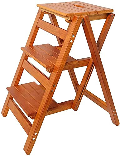 Indoor-Kletterhocker, Holzleiter, zusammenklappbare 2-Stufen-Leiter für den Haushalt, Multifunktions-Tritthocker, Treppenstuhl, Indoor-Aufstieg für Bibliothek, Heimküche, Haushaltsarbeit/Holzfarb