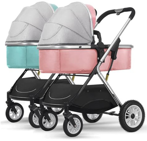 Bärbara tandemvagnar Enhandshopfällbar barnvagn med 5-punktssele Tvillingvagn 2-sits Bärbar dubbelvagn