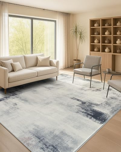 SONGMICS Rutschfester Teppich, 160 x 230 cm, maschinenwaschbar | Wohnzimmerteppich, Modern, Dekoration für Wohnzimmer, Schlafzimmer, Taubengrau, Hila Kollektion TAR077G01