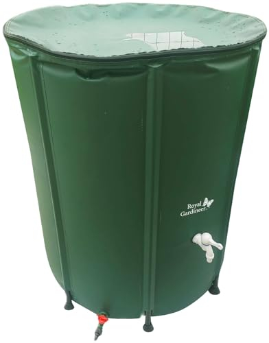 Royal Gardineer Regenfass: Faltbare Regentonne mit Deckel, 250 l, 620 GSM-PVC, Schlauchanschluss (Regenwassertonne, Tonne, Gartenschlauch)