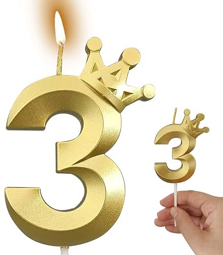 Gold Number Candles Birthday Candles for Cake Candles Birthday Decorations for Women/Men Birthday Cake Topper (Gold, 3)